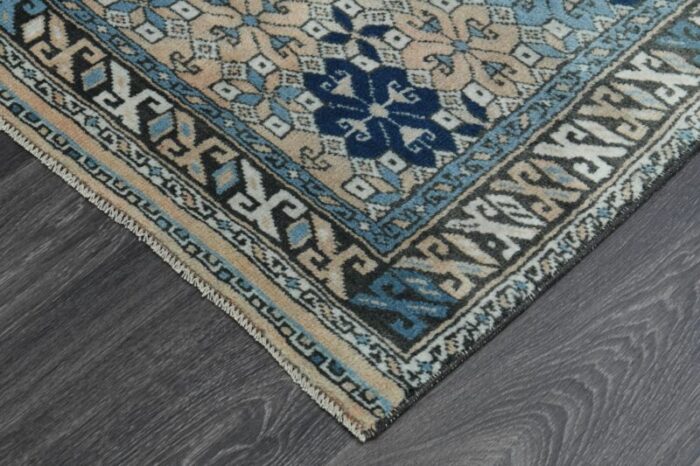 1970s vintage turkish handmade wool and cotton blue area rug 0619