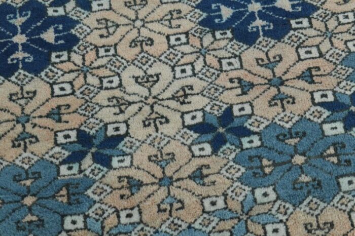 1970s vintage turkish handmade wool and cotton blue area rug 6134