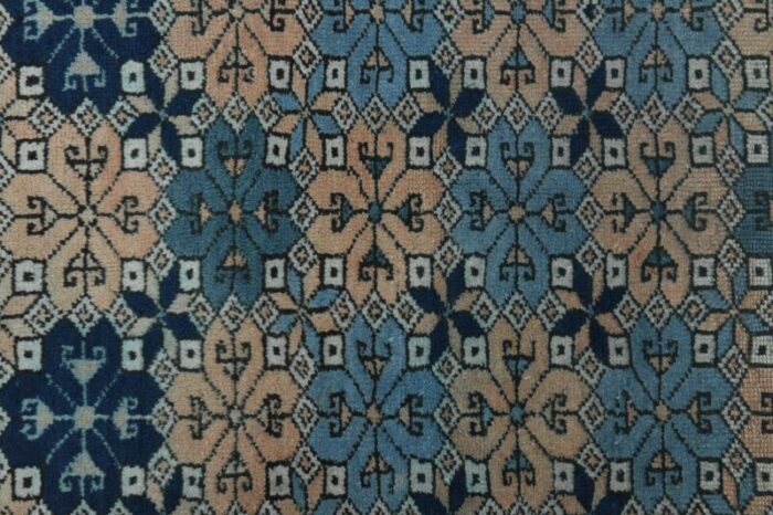 1970s vintage turkish handmade wool and cotton blue area rug 6874