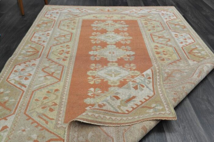 1970s vintage turkish handmade wool and cotton orange area rug 2522