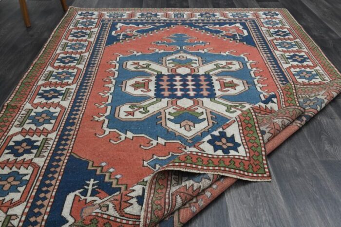 1970s vintage turkish handmade wool and cotton orange area rug 3977