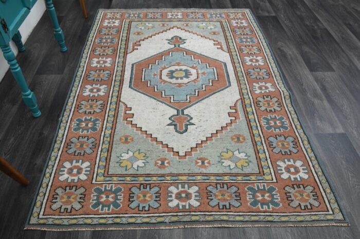 1970s vintage turkish handmade wool and cotton orange area rug 8113