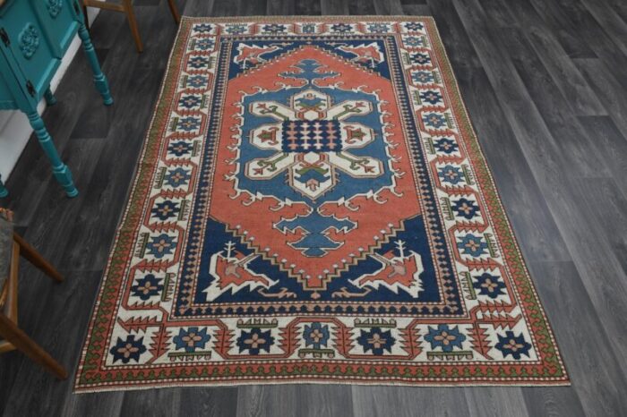 1970s vintage turkish handmade wool and cotton orange area rug 8421