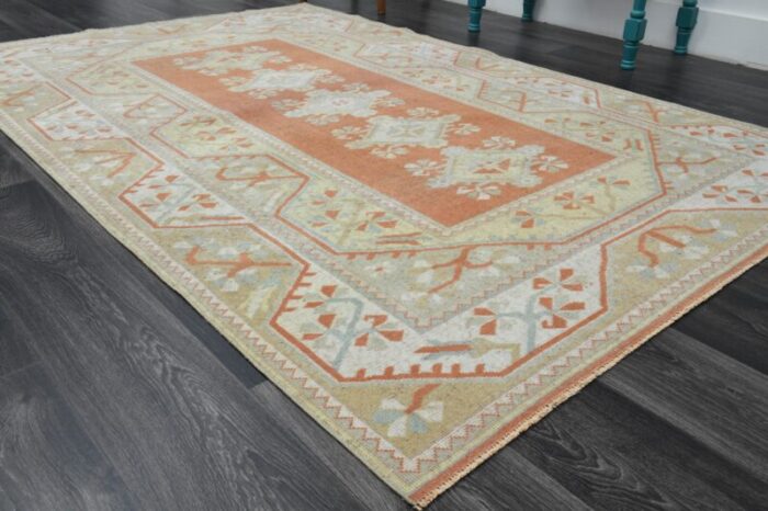 1970s vintage turkish handmade wool and cotton orange area rug 8571