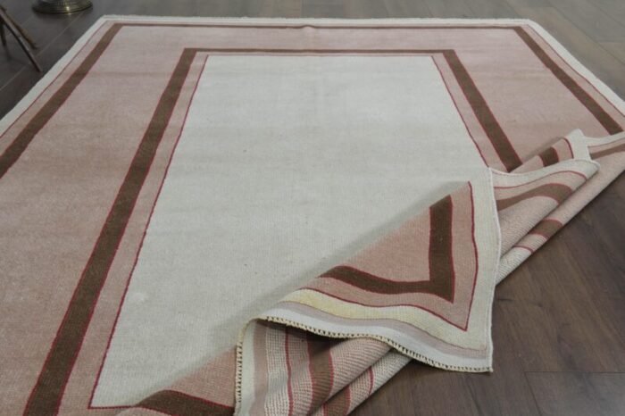 1970s vintage turkish handmade wool and cotton pink area rug 1201