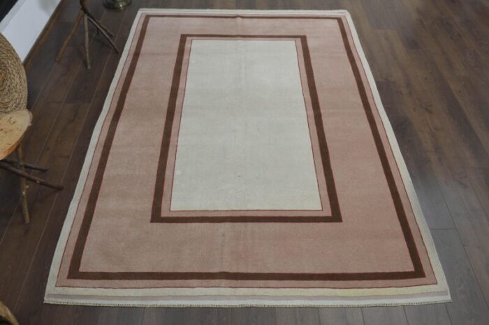 1970s vintage turkish handmade wool and cotton pink area rug 1344