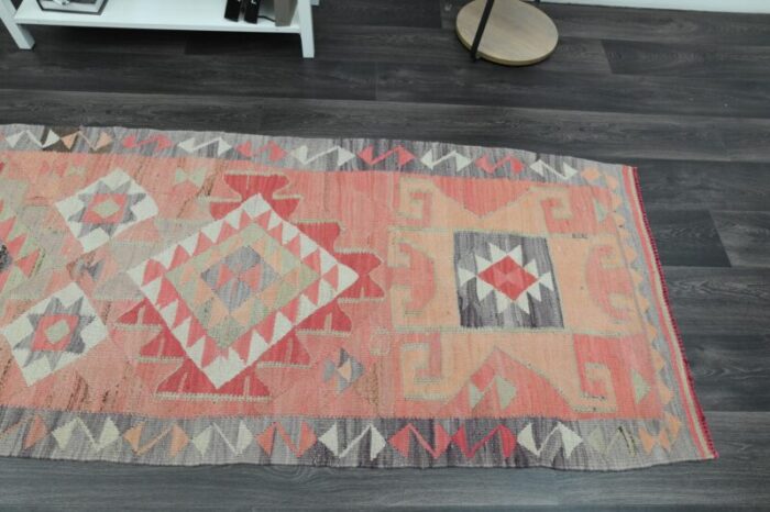 1970s vintage turkish handmade wool and cotton pink runner rug 0009