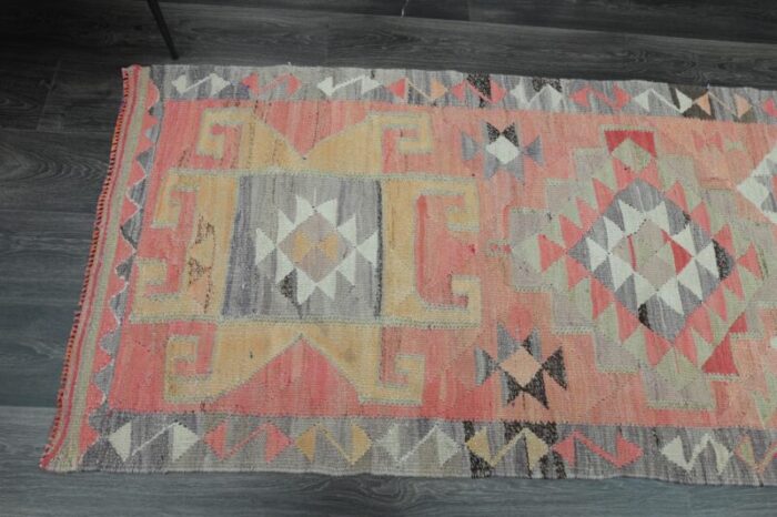 1970s vintage turkish handmade wool and cotton pink runner rug 2263