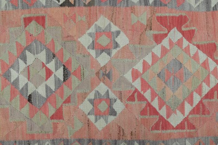 1970s vintage turkish handmade wool and cotton pink runner rug 3806