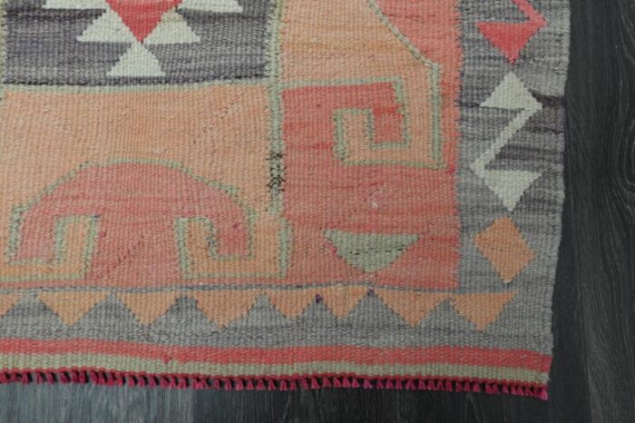 1970s vintage turkish handmade wool and cotton pink runner rug 7403