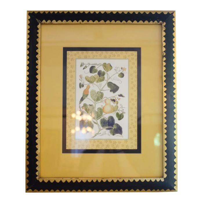 1980s black gold and yellow botanical print framed 5853