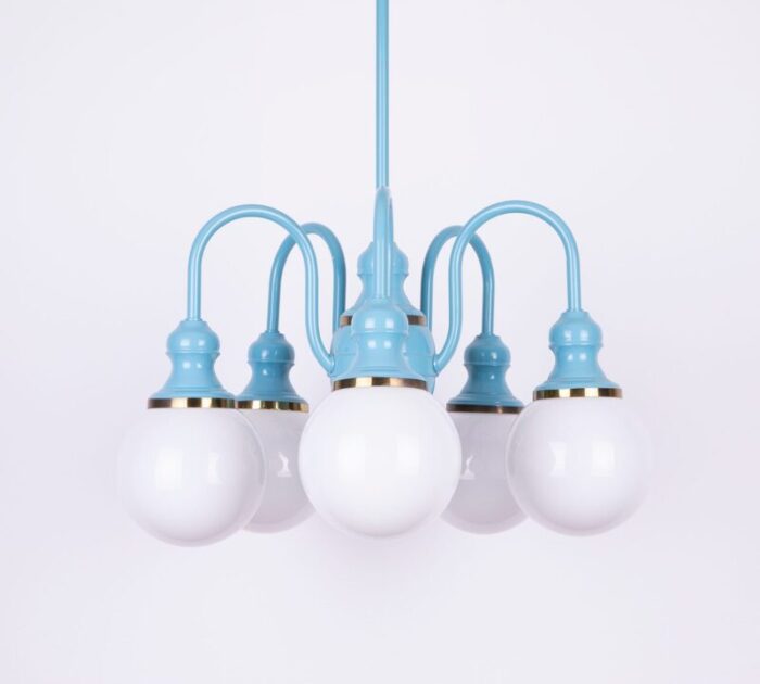 1980s blue french bistro chandelier with opaline glass globes 2026