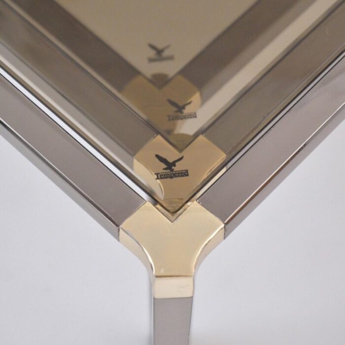 1980s english vintage nest of tables in polished graphite chrome and gold plated metal frame with smoked glass by kesterport for harrods set of 3 8270