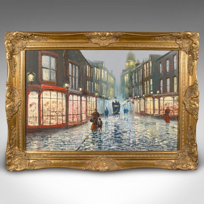 1980s large vintage edwardian street painting 3705