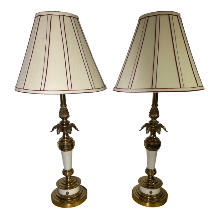 1980s post modern brass enamel stiffel vintage lamps pineapple pair 6732