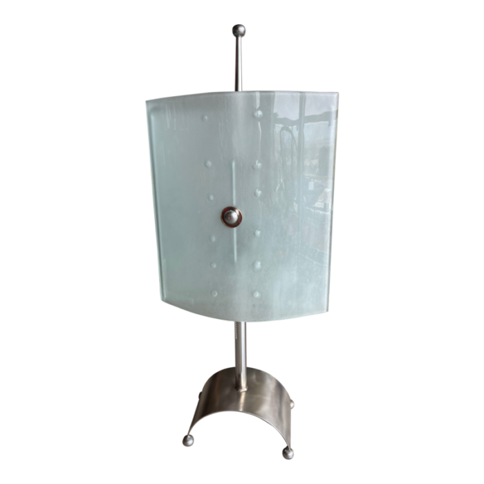 1980s postmodern glass panel steel lamp 1014