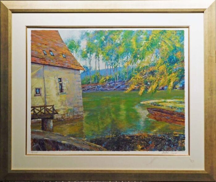 1990s anton sipos summertime hand signed color serigraph artwork pond custom framed 1082