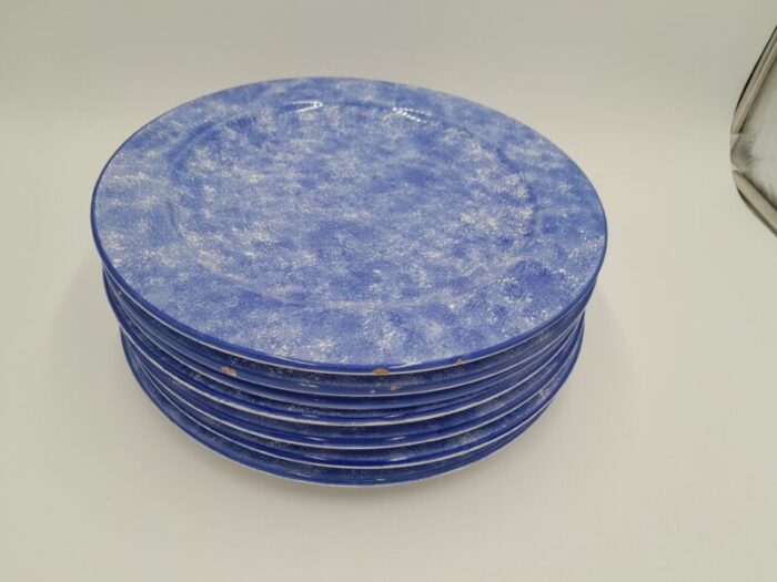 1990s majolly hand painted italian chargers in blue and white set of 7 7026