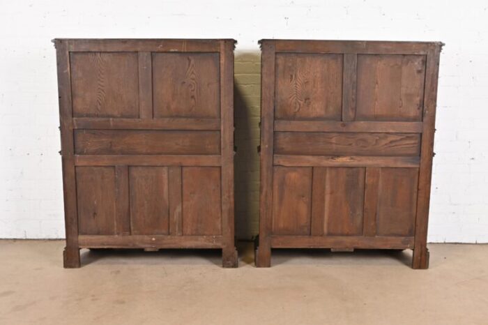 19th century belgian gothic revival carved dark oak bar cabinets pair 2124