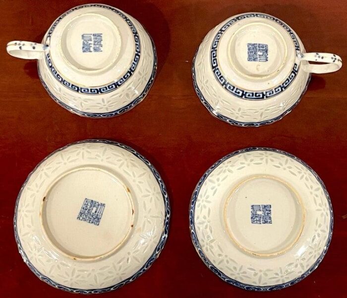 19th century blue and white nanking rice grain cups and saucers qianlong marked a pair 4518