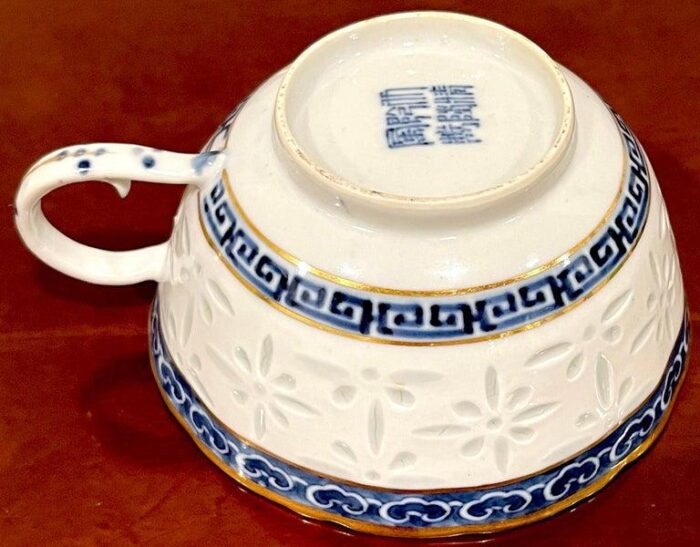 19th century blue and white nanking rice grain cups and saucers qianlong marked a pair 6470