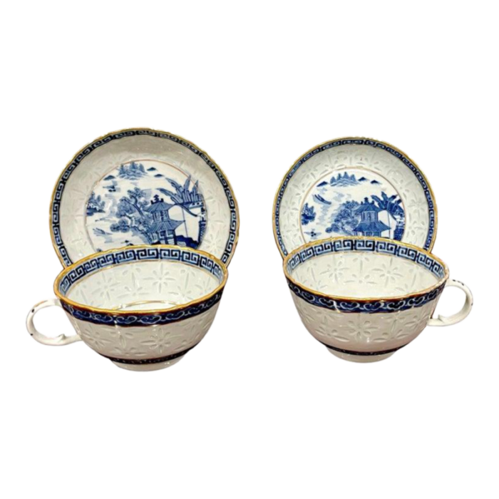 19th century blue and white nanking rice grain cups and saucers qianlong marked a pair 8209