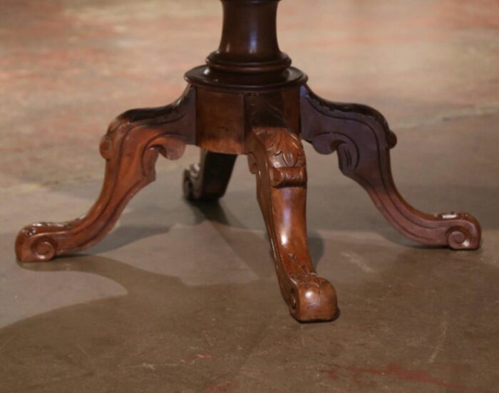 19th century english carved inlaid burl and walnut oval pedestal coffee table 2714