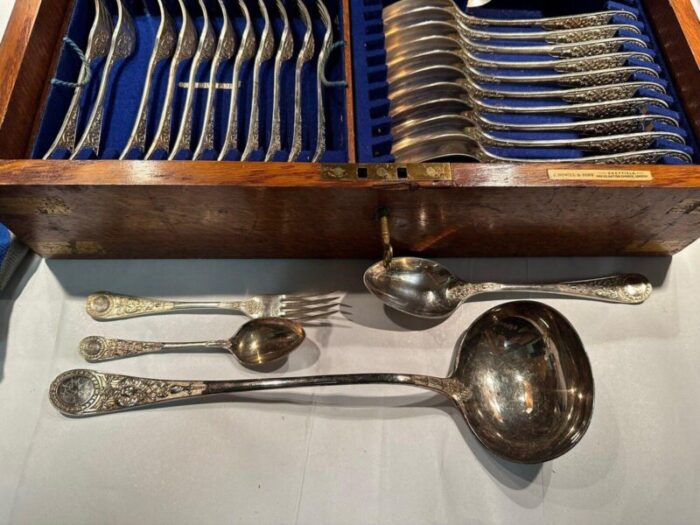 19th century english plated silver flatware set by john nowill and sons with box 0726