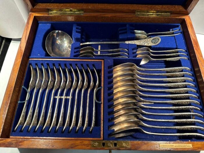 19th century english plated silver flatware set by john nowill and sons with box 3233