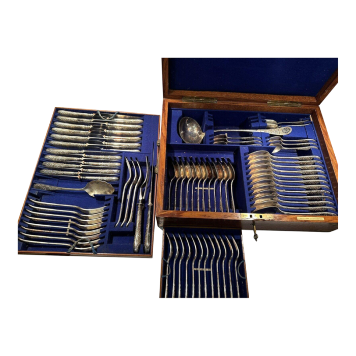 19th century english plated silver flatware set by john nowill and sons with box 5417