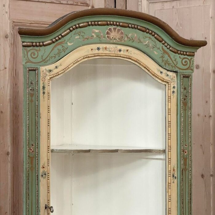 19th century italian neoclassical painted corner cabinet vitrine 0580