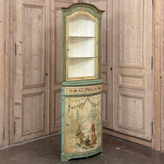 19th century italian neoclassical painted corner cabinet vitrine 3113