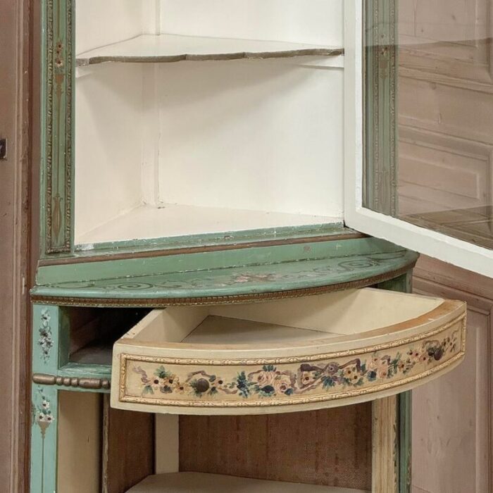 19th century italian neoclassical painted corner cabinet vitrine 4396