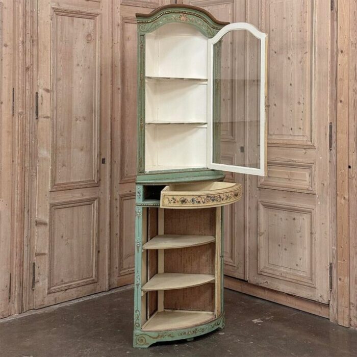 19th century italian neoclassical painted corner cabinet vitrine 6201