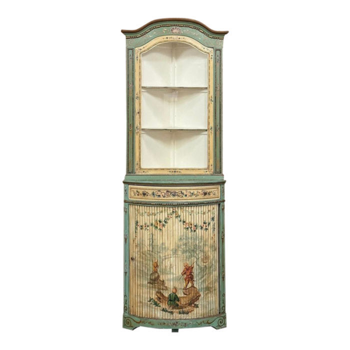 19th century italian neoclassical painted corner cabinet vitrine 6558