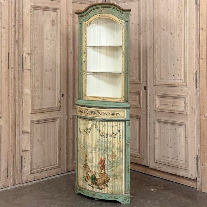 19th century italian neoclassical painted corner cabinet vitrine 7673