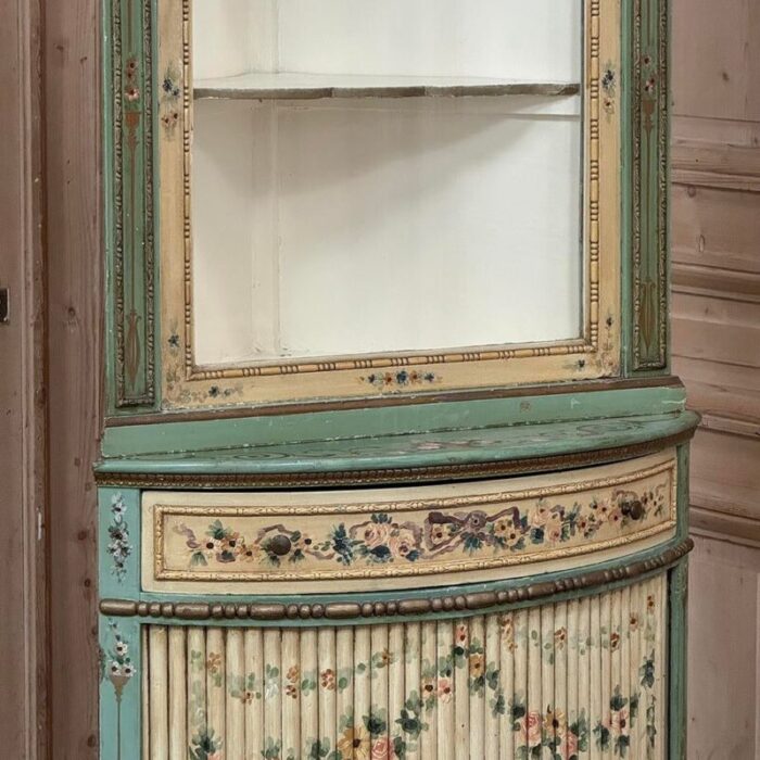 19th century italian neoclassical painted corner cabinet vitrine 9141