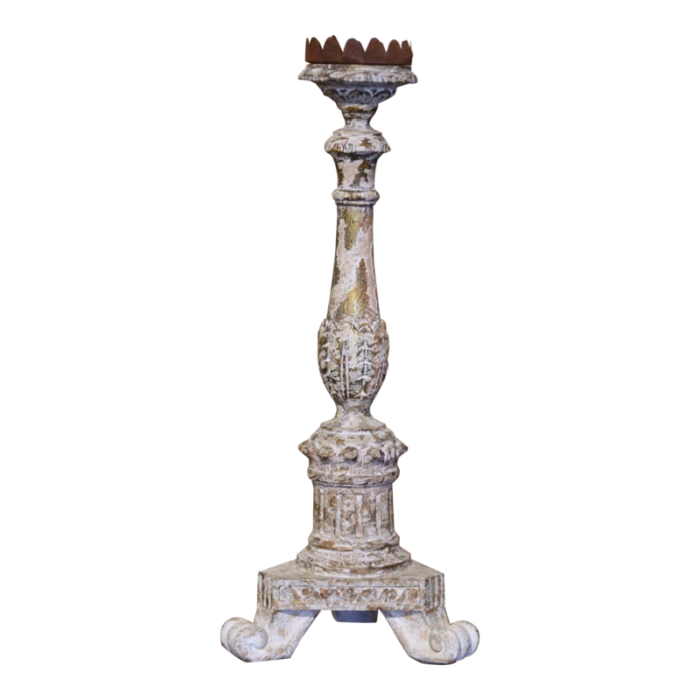 19th century italian polychrome carved giltwood and painted candlestick 9053