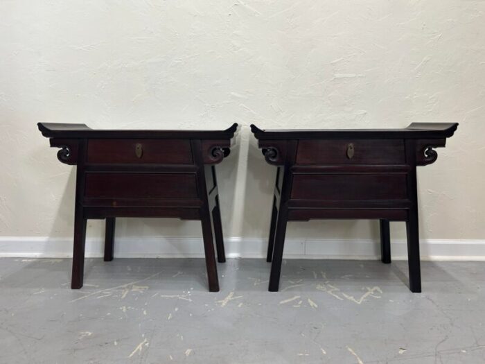 20th century asian pagoda nightstands a pair 2379