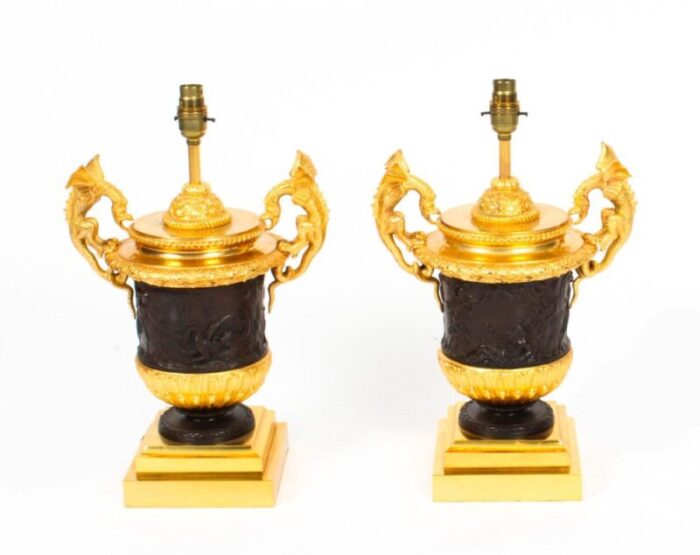 20th century ormolu patinated bronze urn table lamps set of 2 13