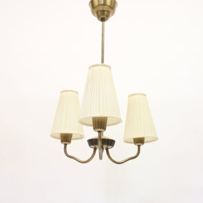 3 light brass ceiling lamp by sonja katzin 1950s 1