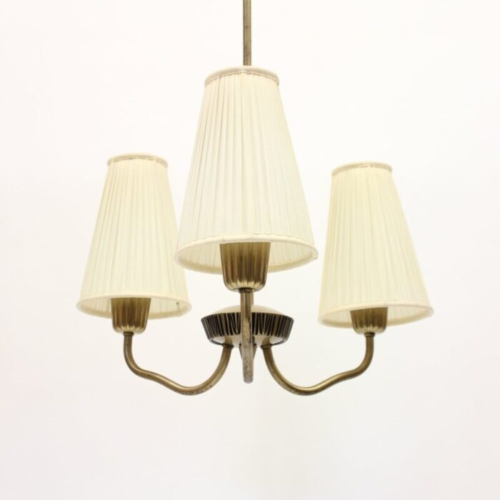 3 light brass ceiling lamp by sonja katzin 1950s 2