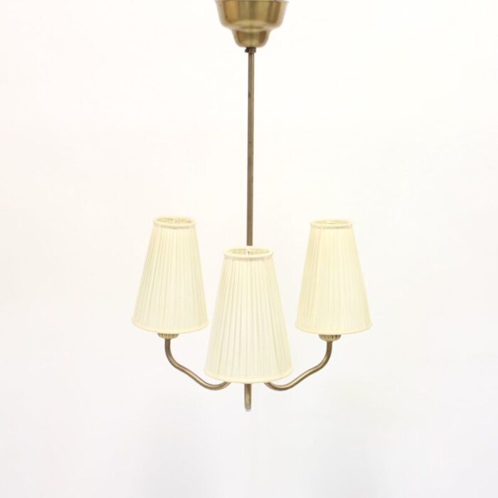 3 light brass ceiling lamp by sonja katzin 1950s 3