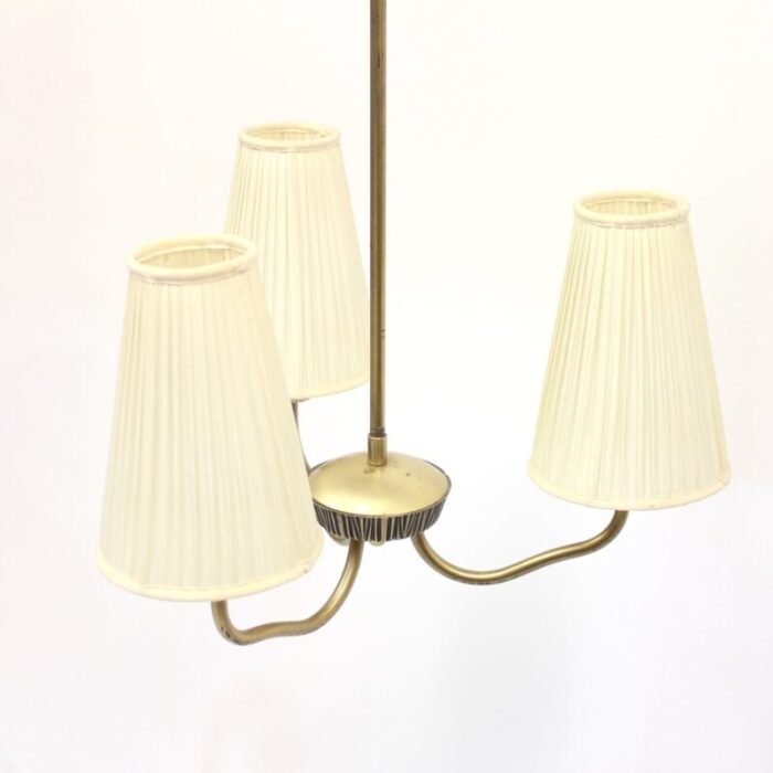 3 light brass ceiling lamp by sonja katzin 1950s 4