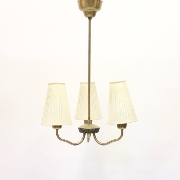 3 light brass ceiling lamp by sonja katzin 1950s 5