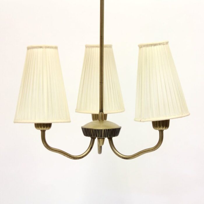 3 light brass ceiling lamp by sonja katzin 1950s 6