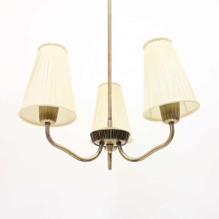 3 light brass ceiling lamp by sonja katzin 1950s 7