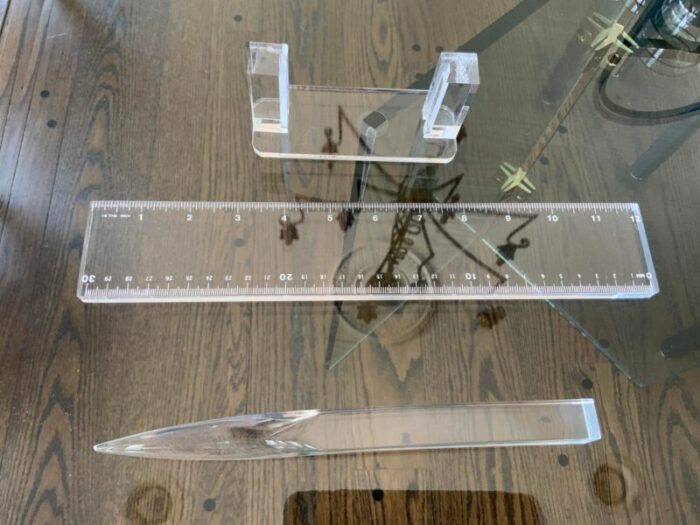 3 piece set of 1980s acrylic desk set business card holder letter opener ruler 4713