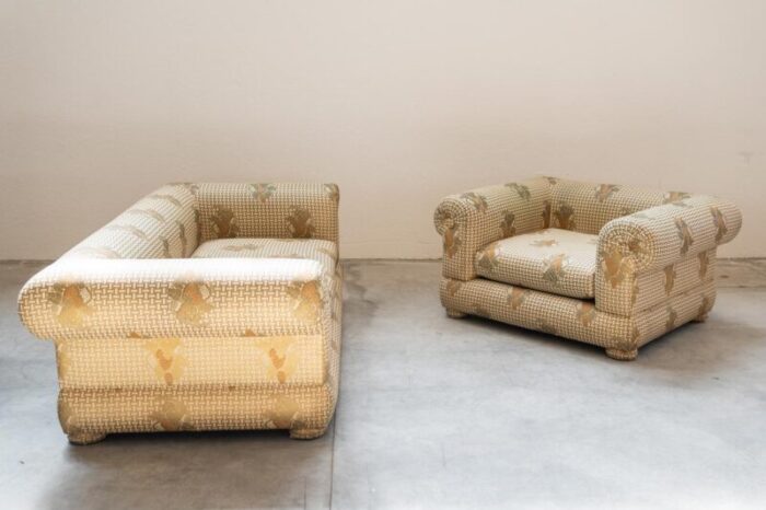 3 seater sofa and silk armchair by tommaso barbi 1970s set of 2 2378