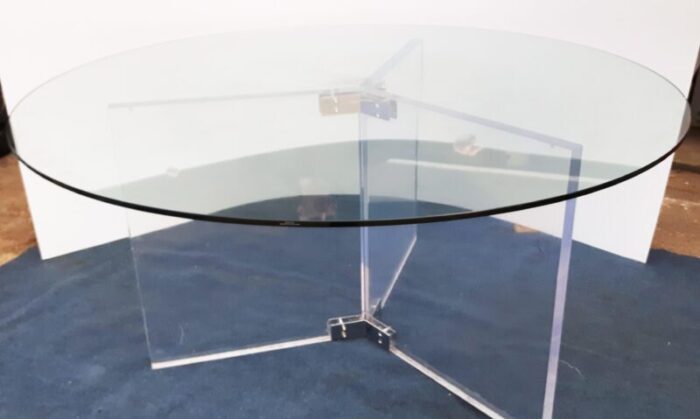 XL Lucite and Glass Round Dining Table 4 master